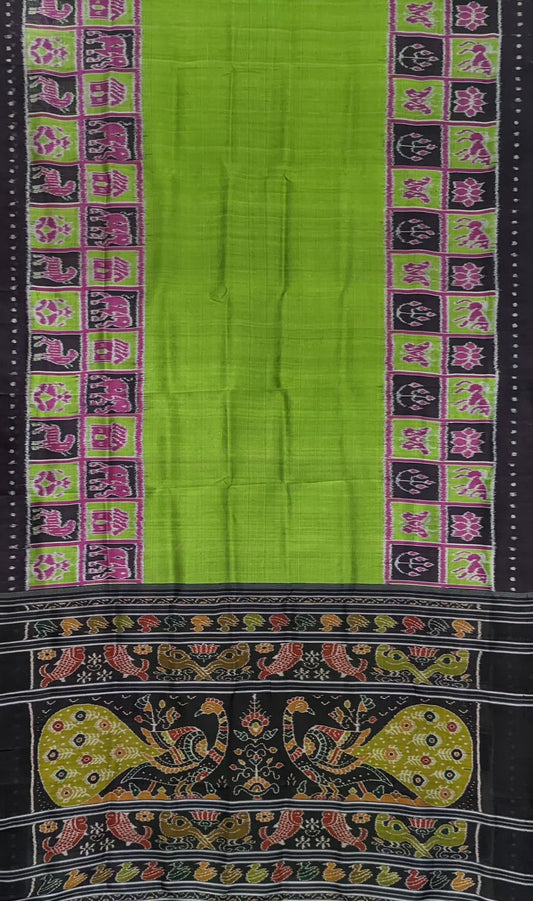 Parrot Green Contemporary Border Nabakothi Silk Saree