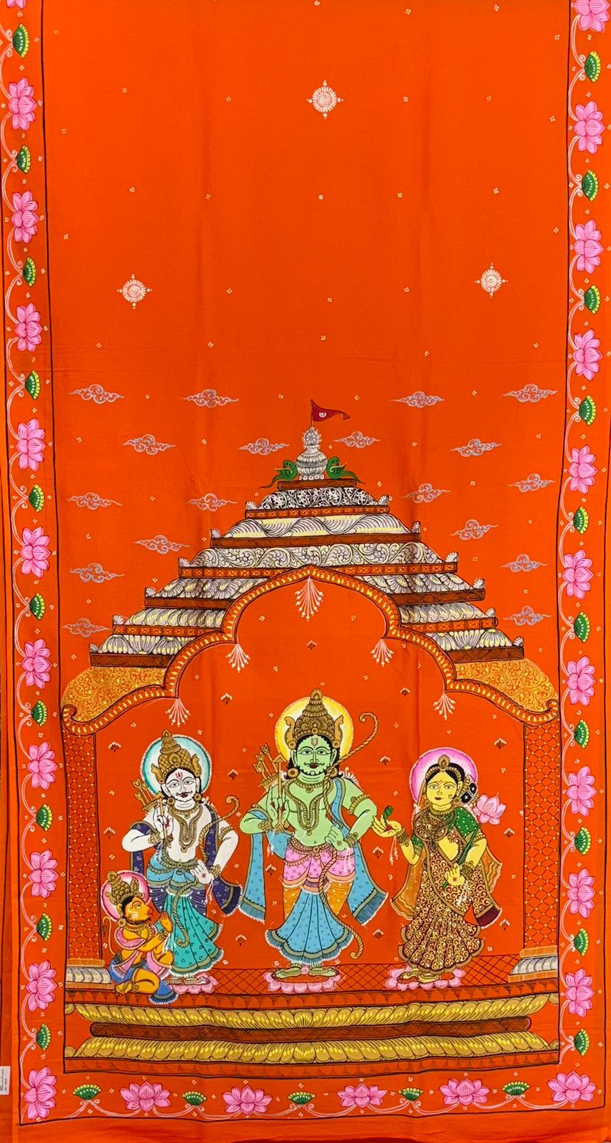 Orange Ramayana Theme Pattachitra Khadi Silk Saree