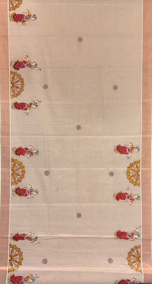 Golden Rose Konark Theme Pattachitra Kerala Tissue Saree