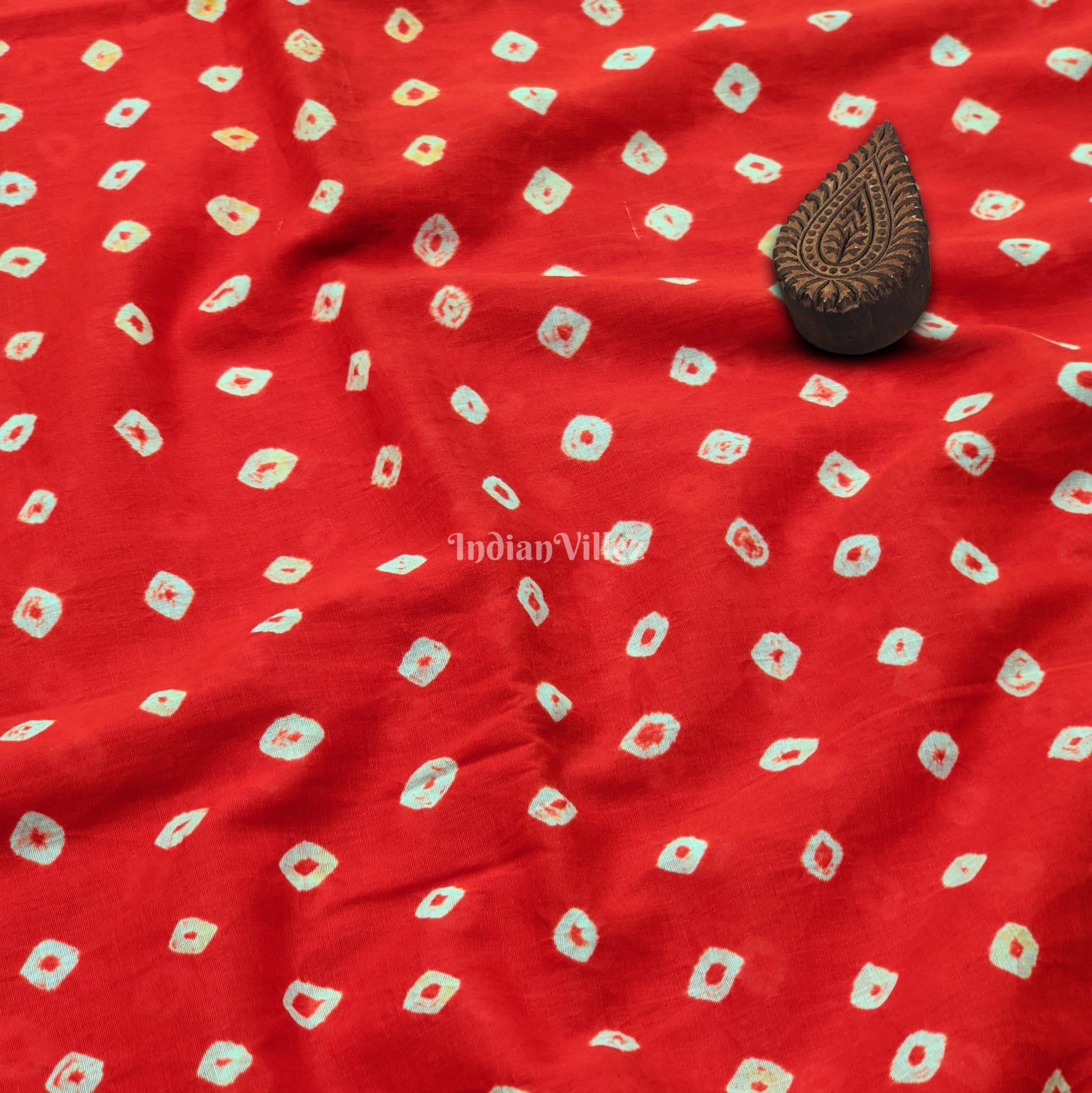 Red Hand Block Printed Cotton Fabric