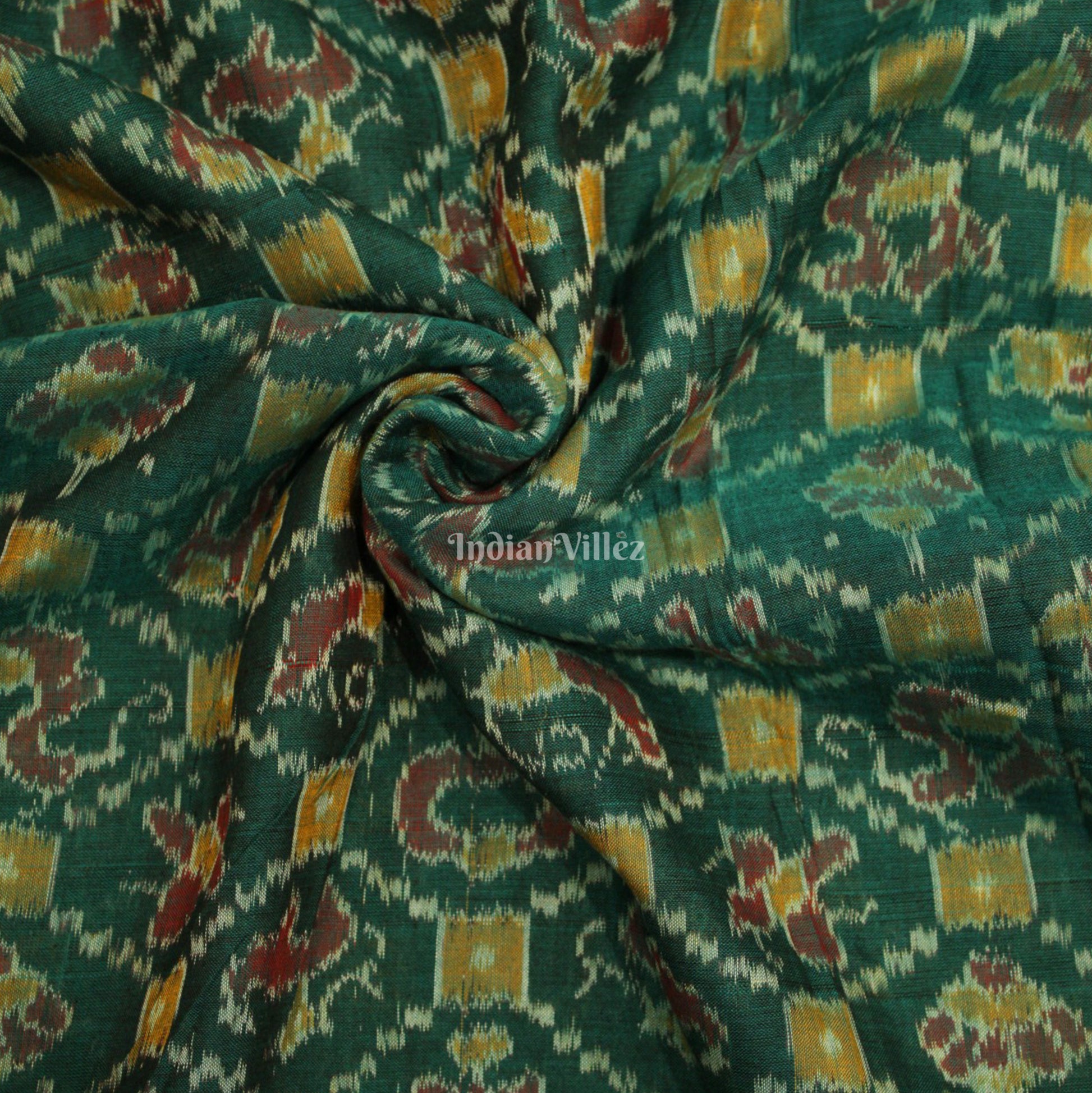 Green Mix Color Elephant Design Sambalpuri Ikat Cotton Fabric