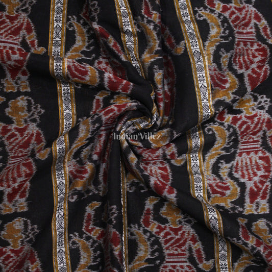 Black Nartaki With Fish Motif Sambalpuri Ikat Cotton Fabric