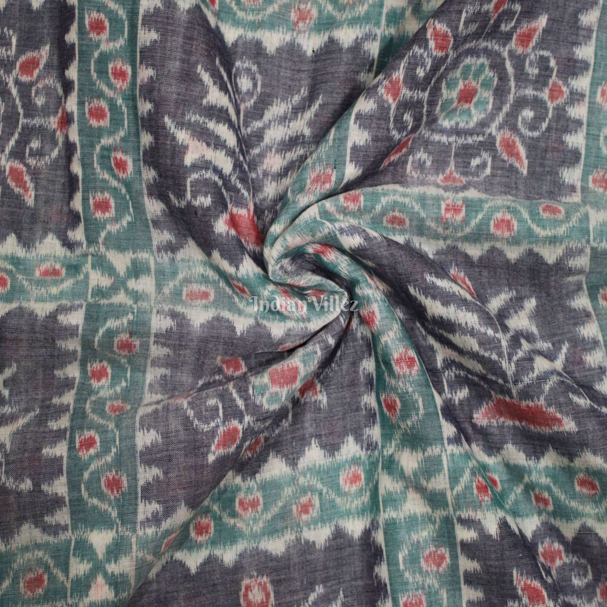 Green Blue Tree Design Sambalpuri Ikat Cotton Fabric