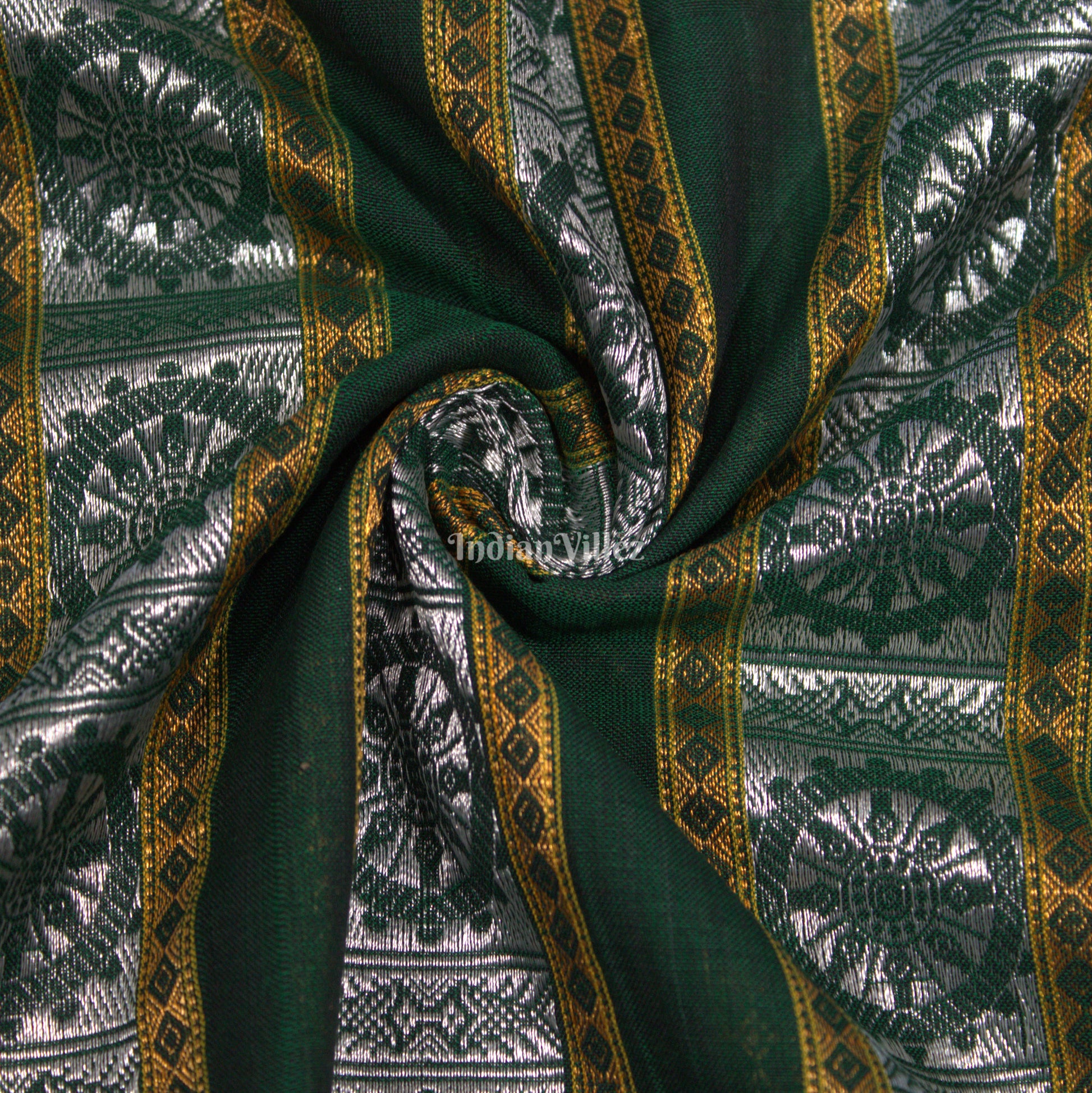 Green Konark Chakra Theme Odisha Ikat Cotton Fabric