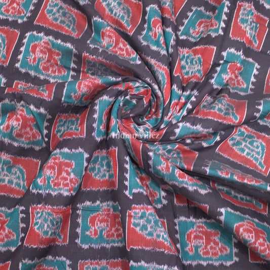 Black Sankha Theme Sambalpuri Ikat Cotton Fabric