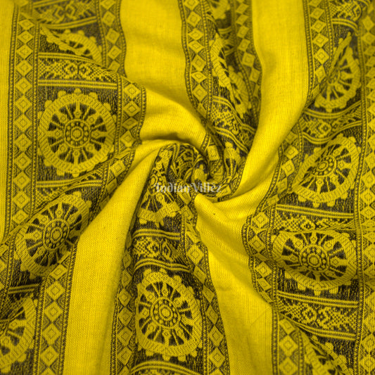 Lemmon Yellow Konark Chakra Theme Odisha Ikat Cotton Fabric