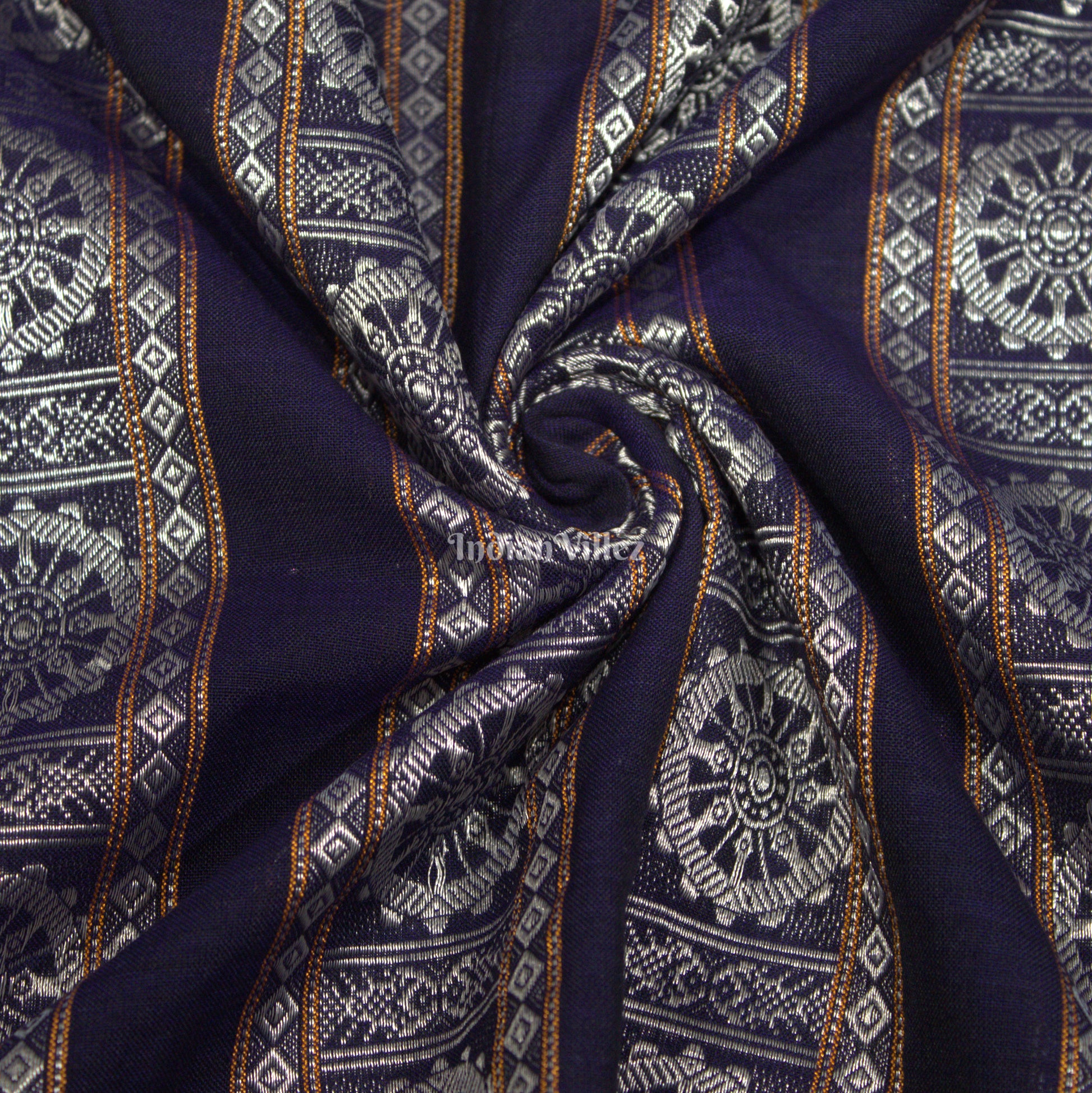 Blue Konark Chakra Theme Odisha Ikat Cotton Fabric