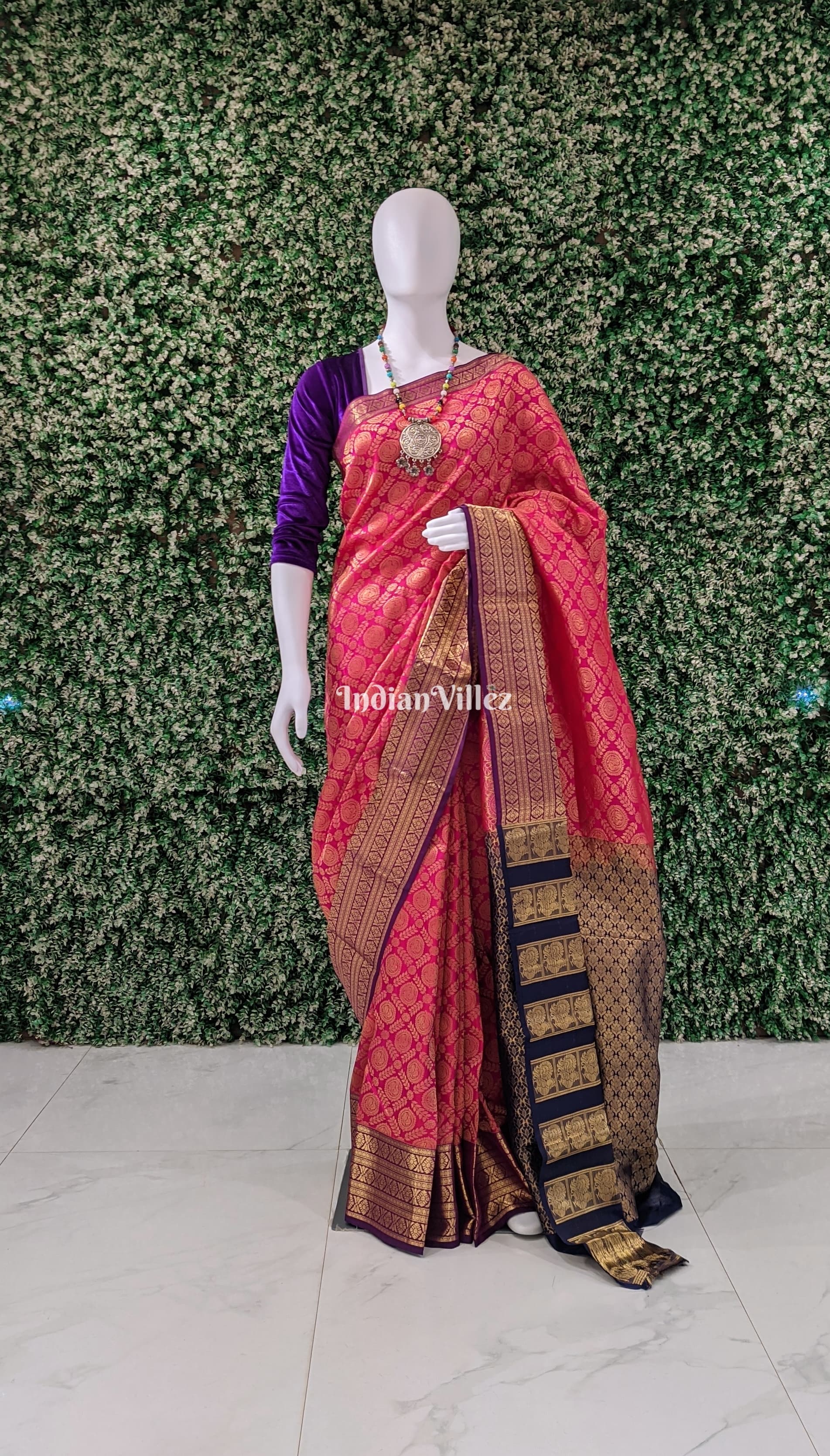 Rani Pink Pure Kanjivaram Silk Saree