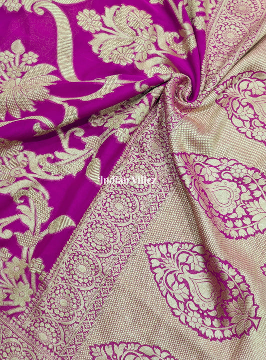 Purple Flower Theme Banarasi Georgette Saree