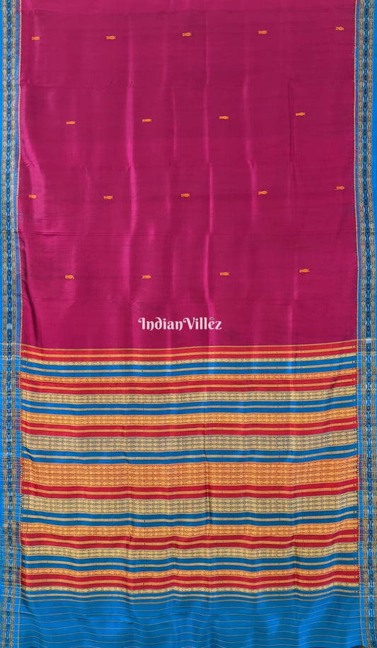 Wine Fish Butta Design Odisha Ikat Khandua Silk Saree