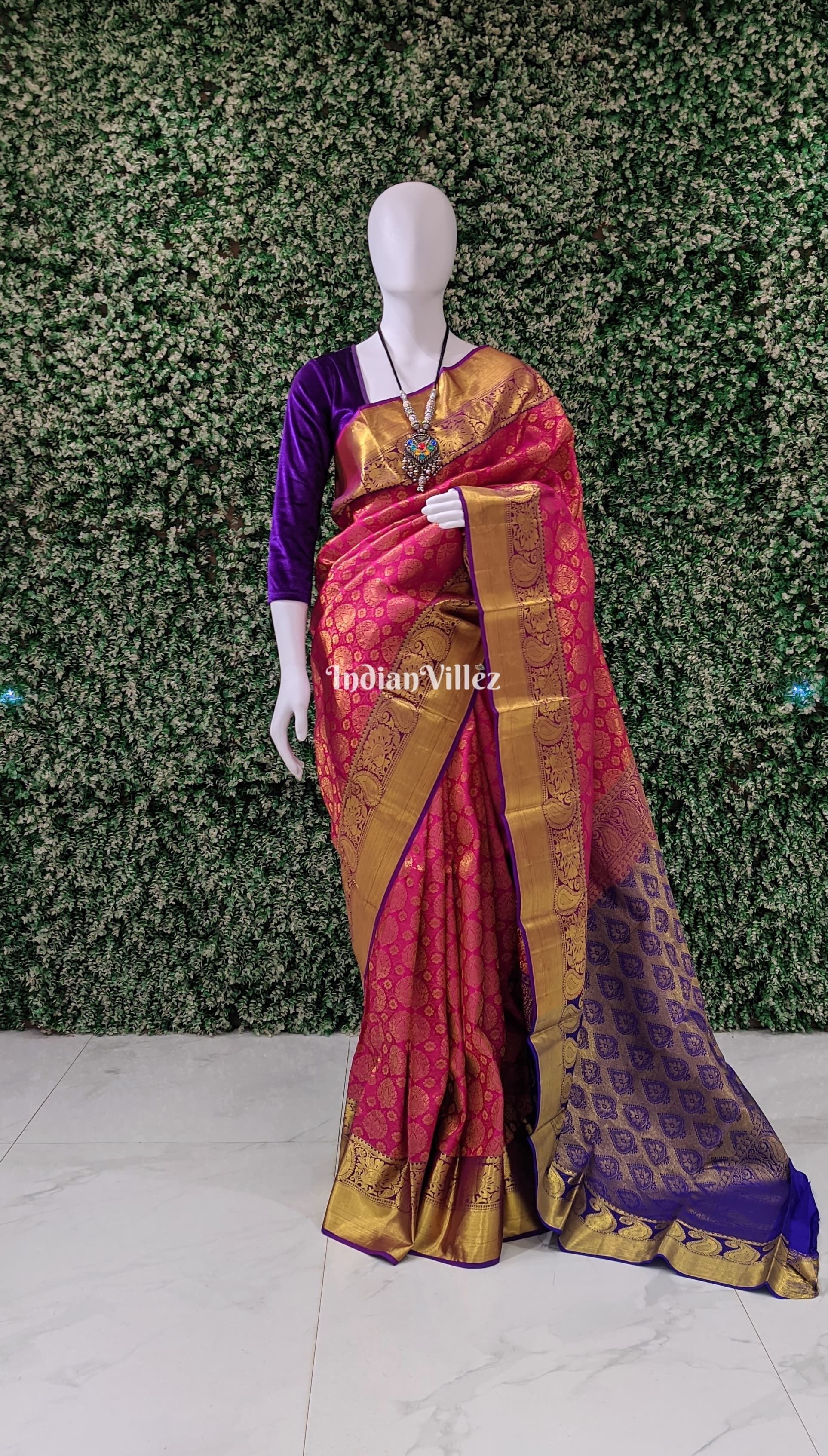 Rani Pink Pure Kanjivaram Silk Saree