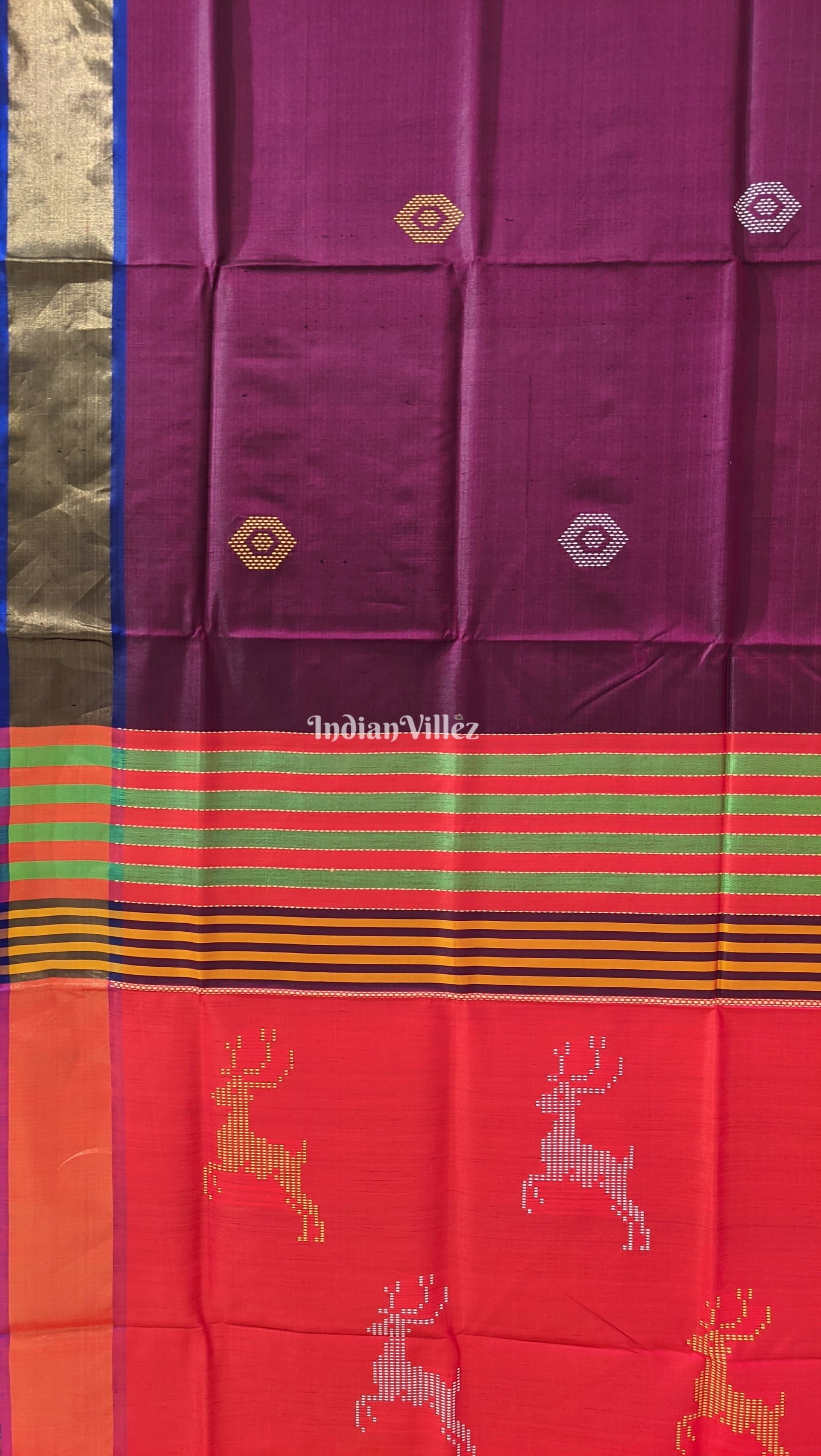 Wine with Orange Handwoven Soft Silk Saree