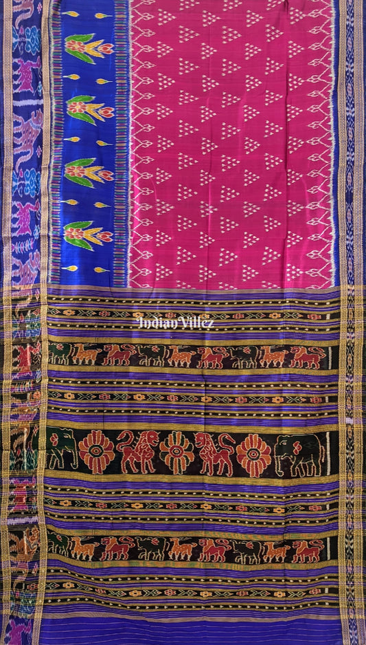 Purple Odisha Handloom Khandua Silk Saree with Animal Border