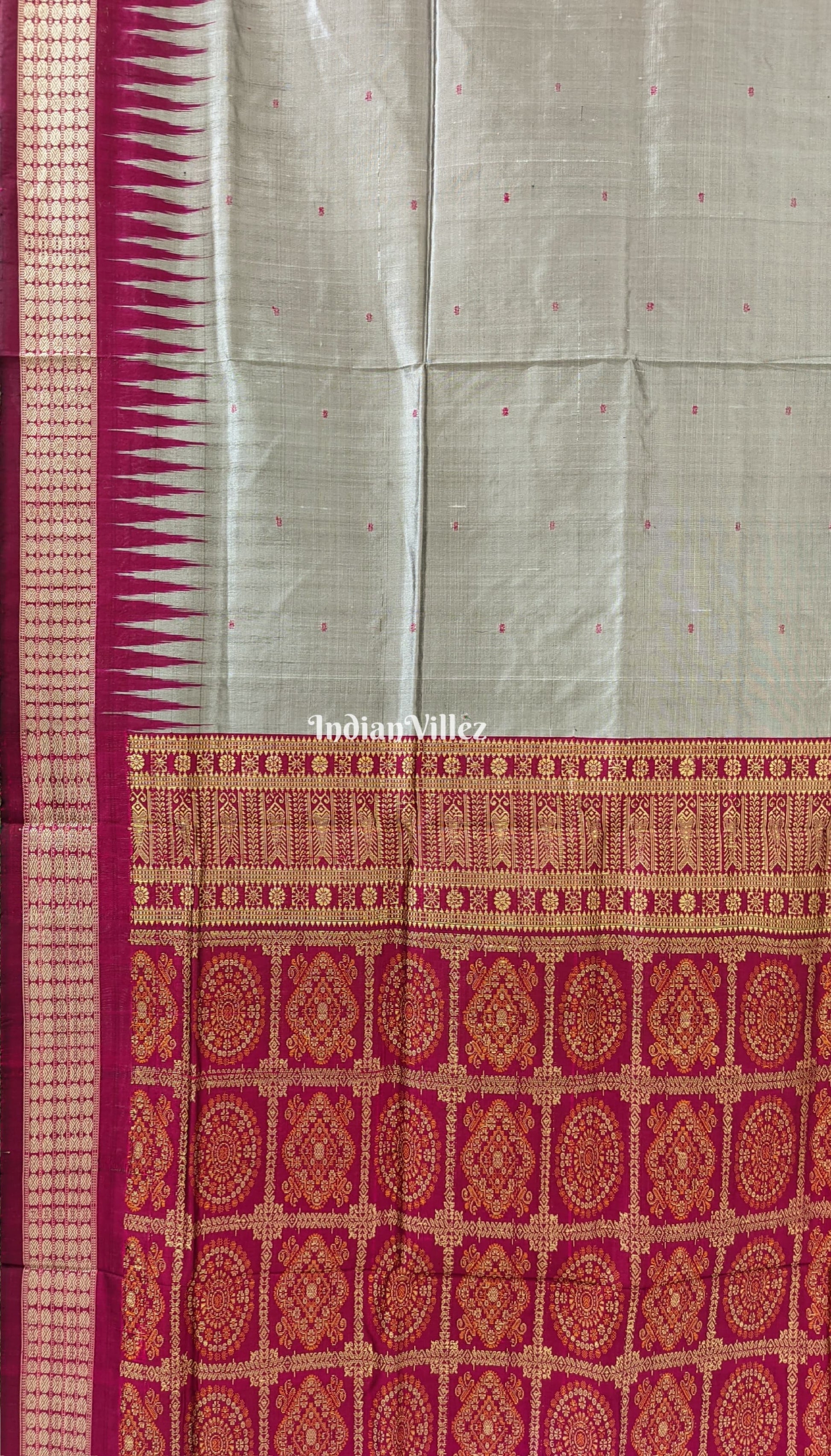 Silver Maroon Sambalpuri Bomkai Silk Saree