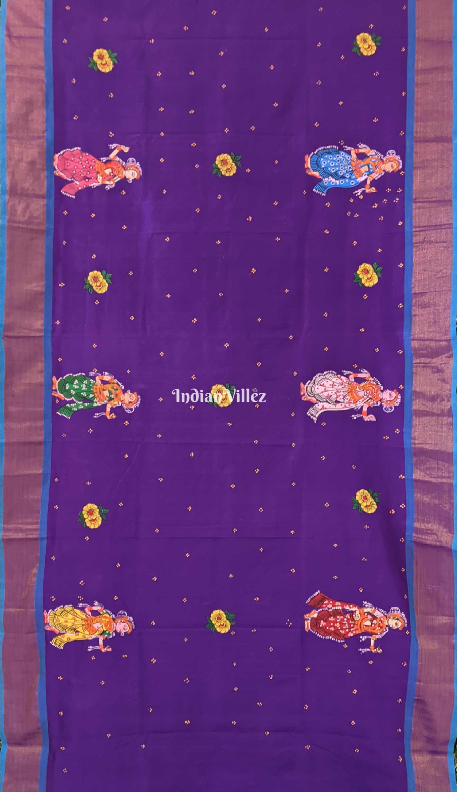 Purple Sky Blue Nartaki Theme Pattachitra Silk Saree