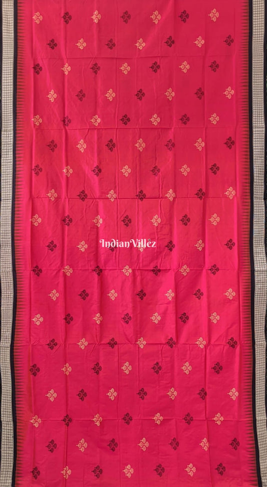 Red Sambalpuri Silk Saree with Mushroom Motif & Nartaki Anchal