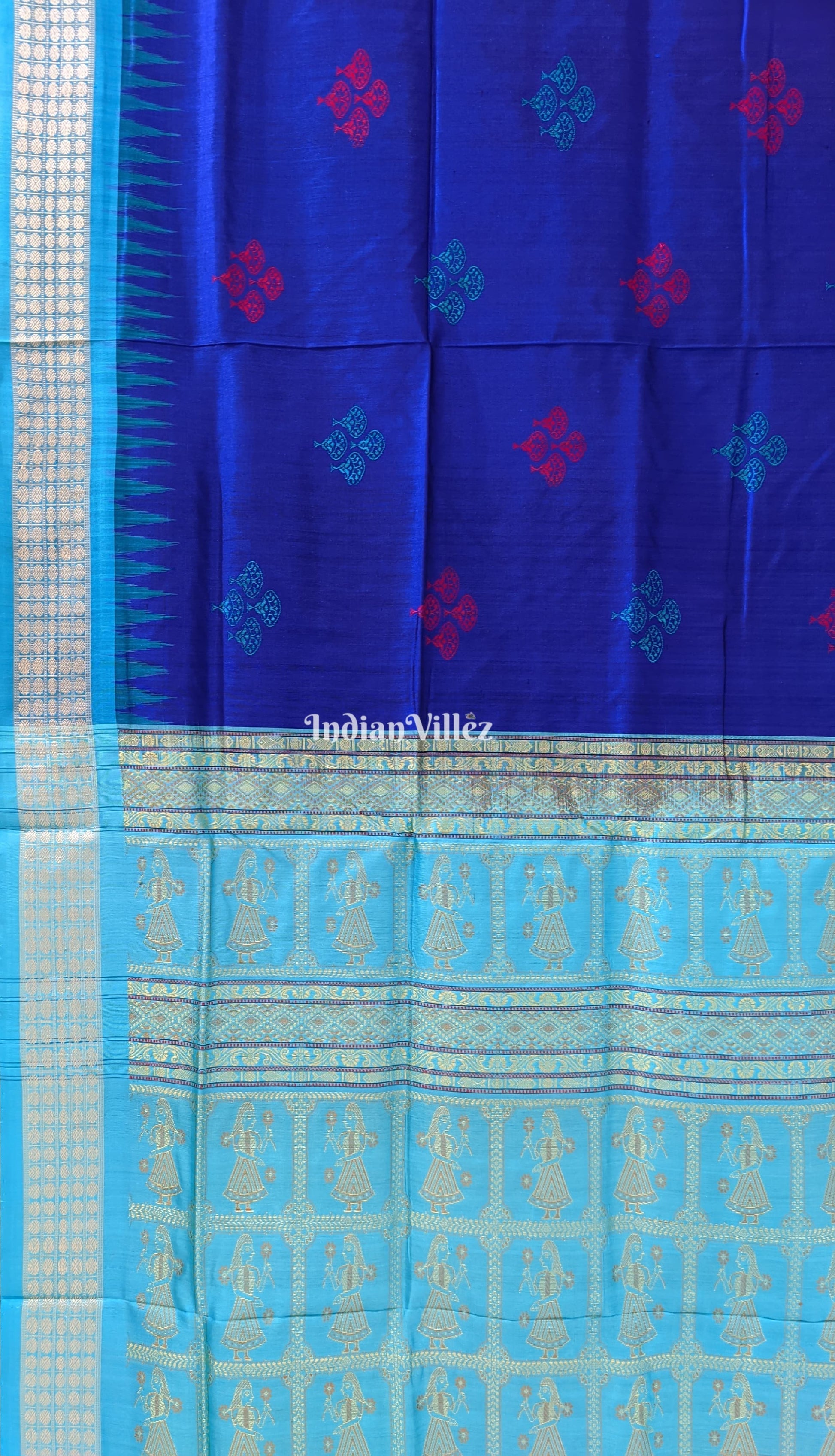 Blue & Copper Sulphate Mushroom Sambalpuri Bomkai Silk Saree