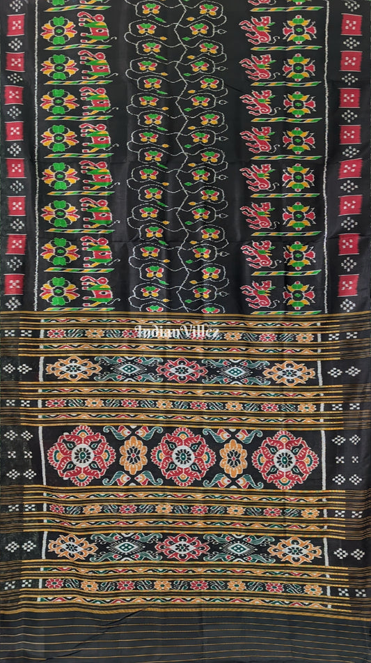 Black Border Pasapali Odisha Ikat Contemporary Silk Saree