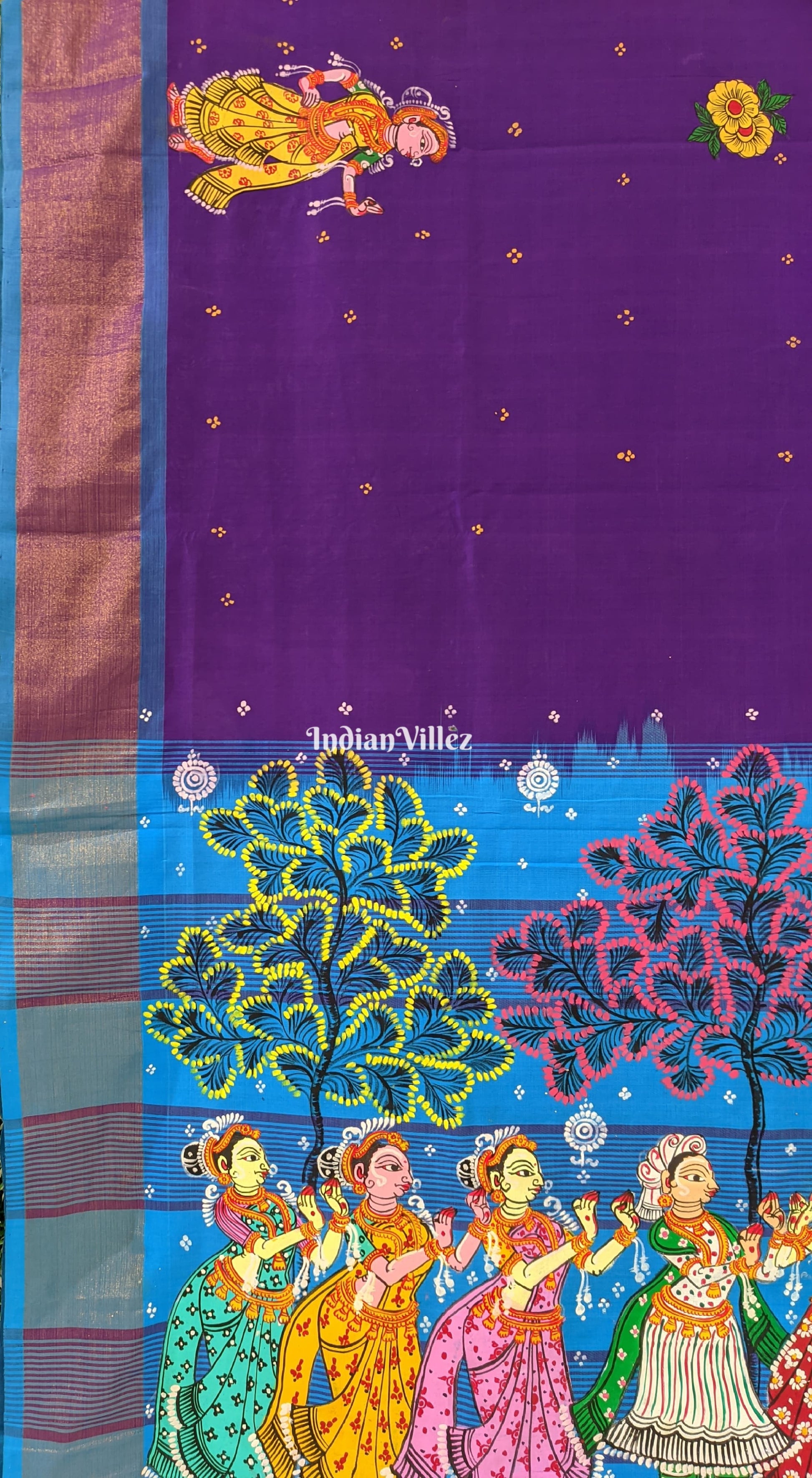 Purple Sky Blue Nartaki Theme Pattachitra Silk Saree