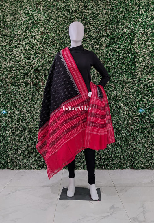 Black Red Odisha Ikat Cotton Dupatta