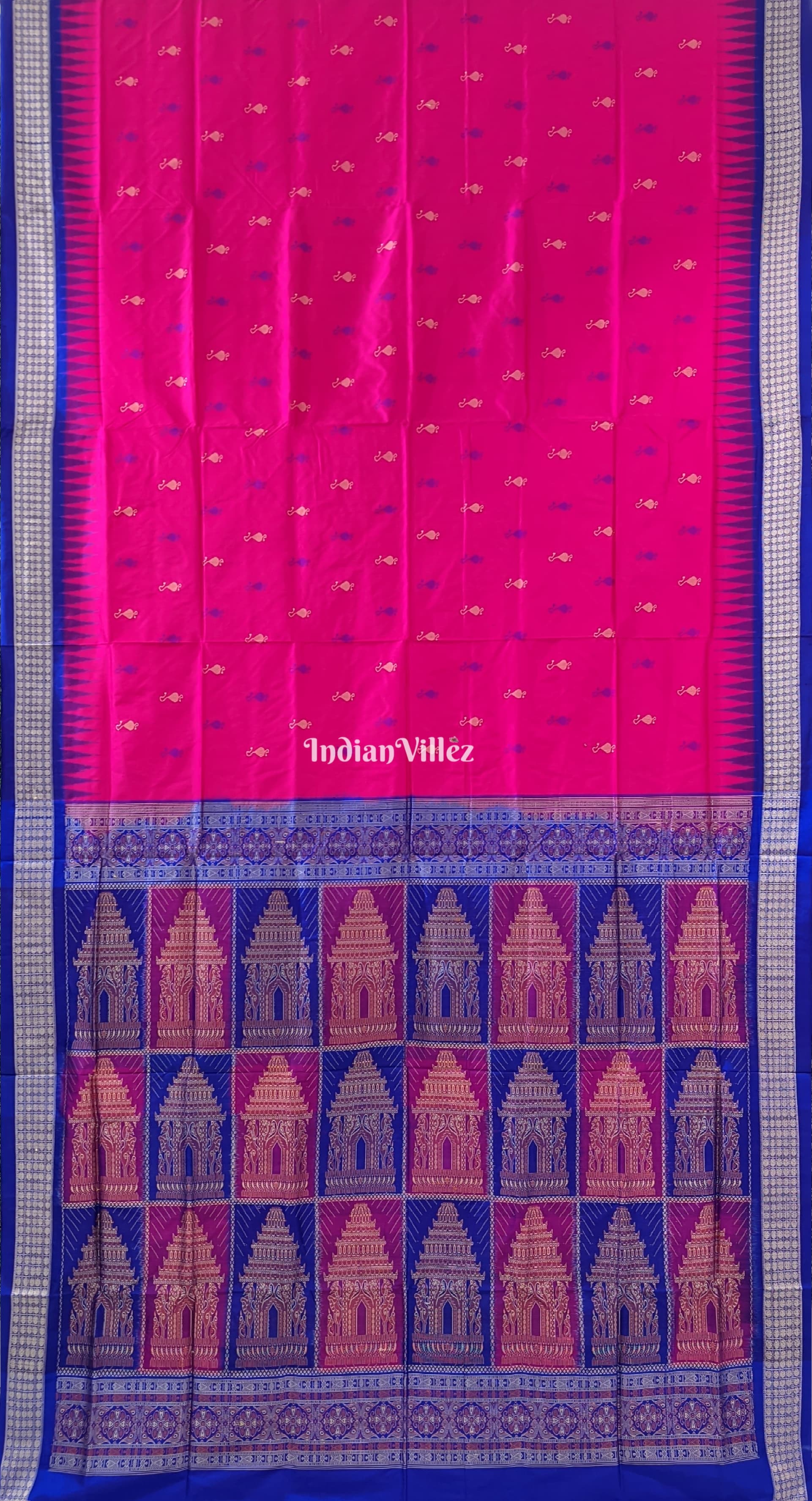 Rani Royal Blue Konark Temple Pallu Bomkai Silk Saree