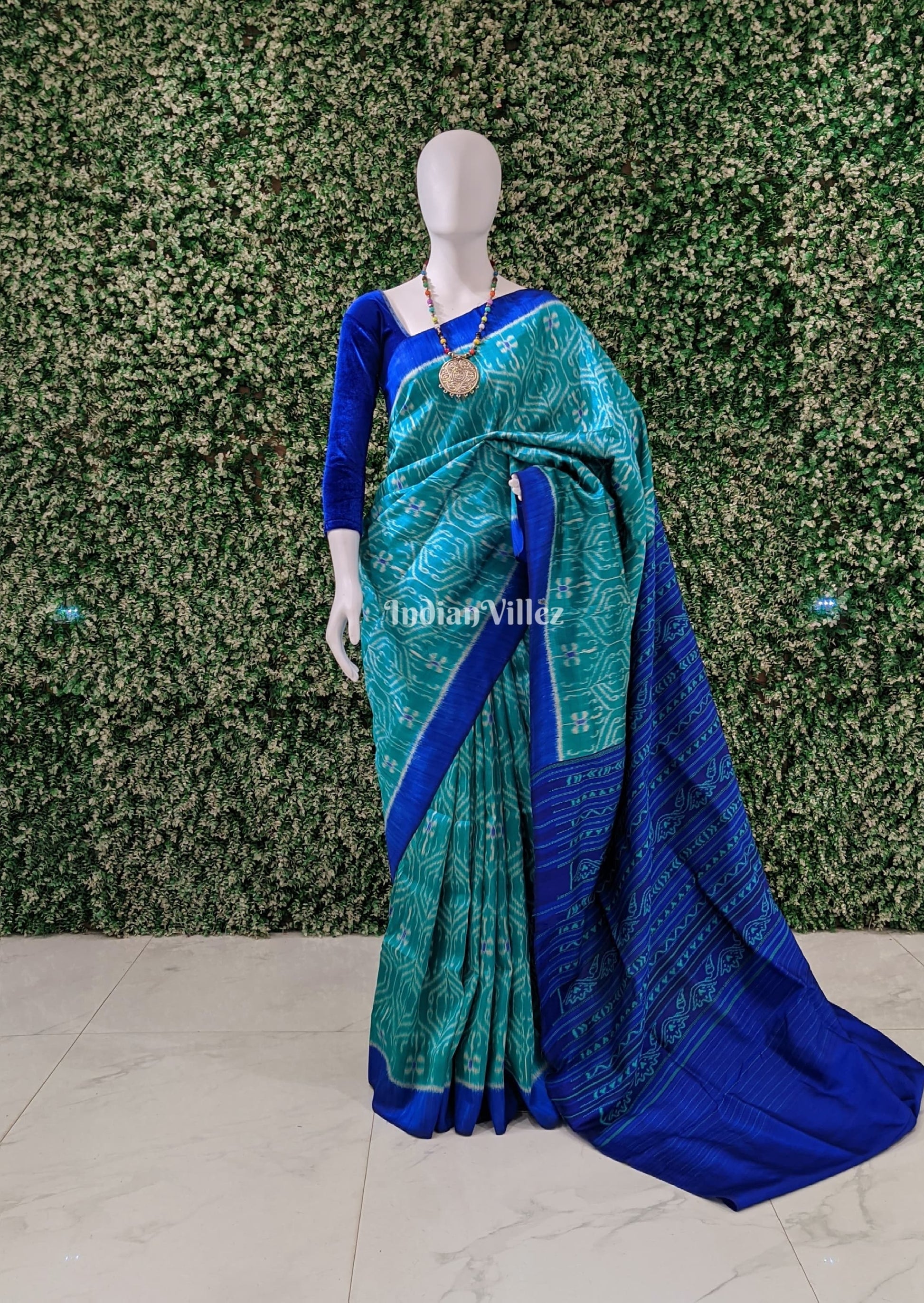 Turquoise Blue Odisha Handloom Contemporary Silk Saree