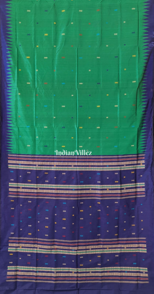 Green Blue Fish Motif Odisha Ikat Bomkai Silk Saree