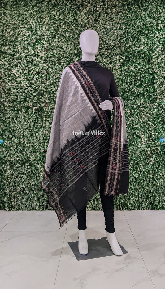 Grey Black Handwoven Odisha Ikat Cotton Dupatta