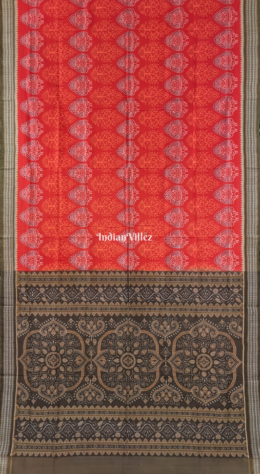 Orange Tree Theme Pure Sambalpuri Ikat Cotton Saree