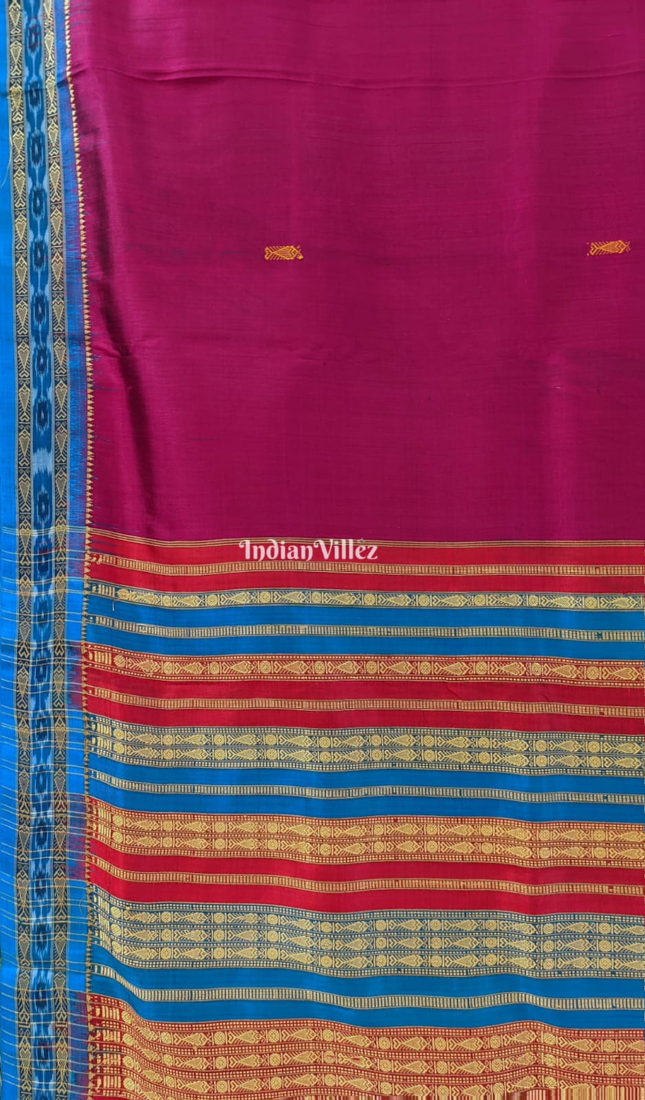 Wine Fish Butta Design Odisha Ikat Khandua Silk Saree