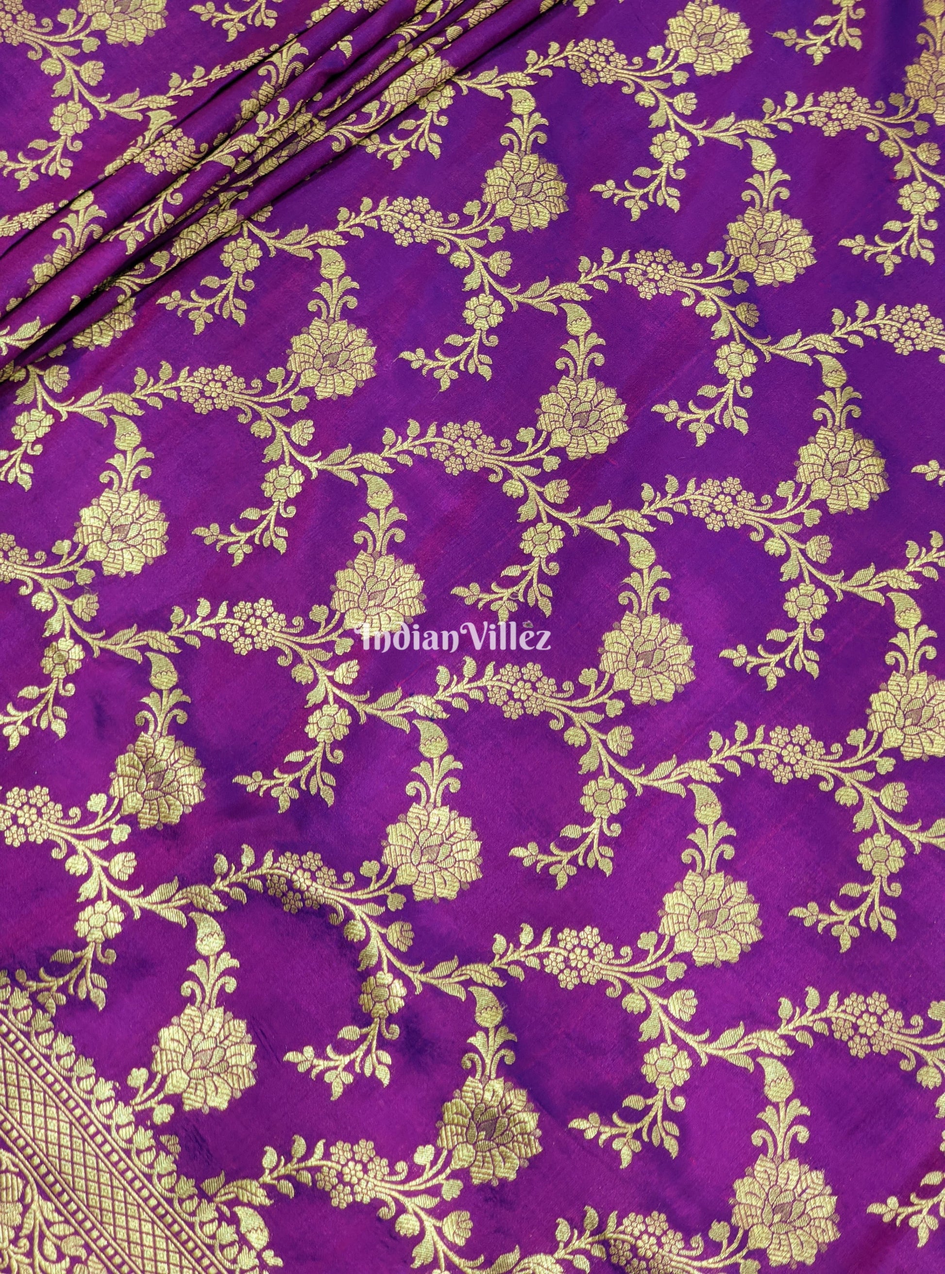 Purple Floral Designer Katan Silk Banarasi Saree