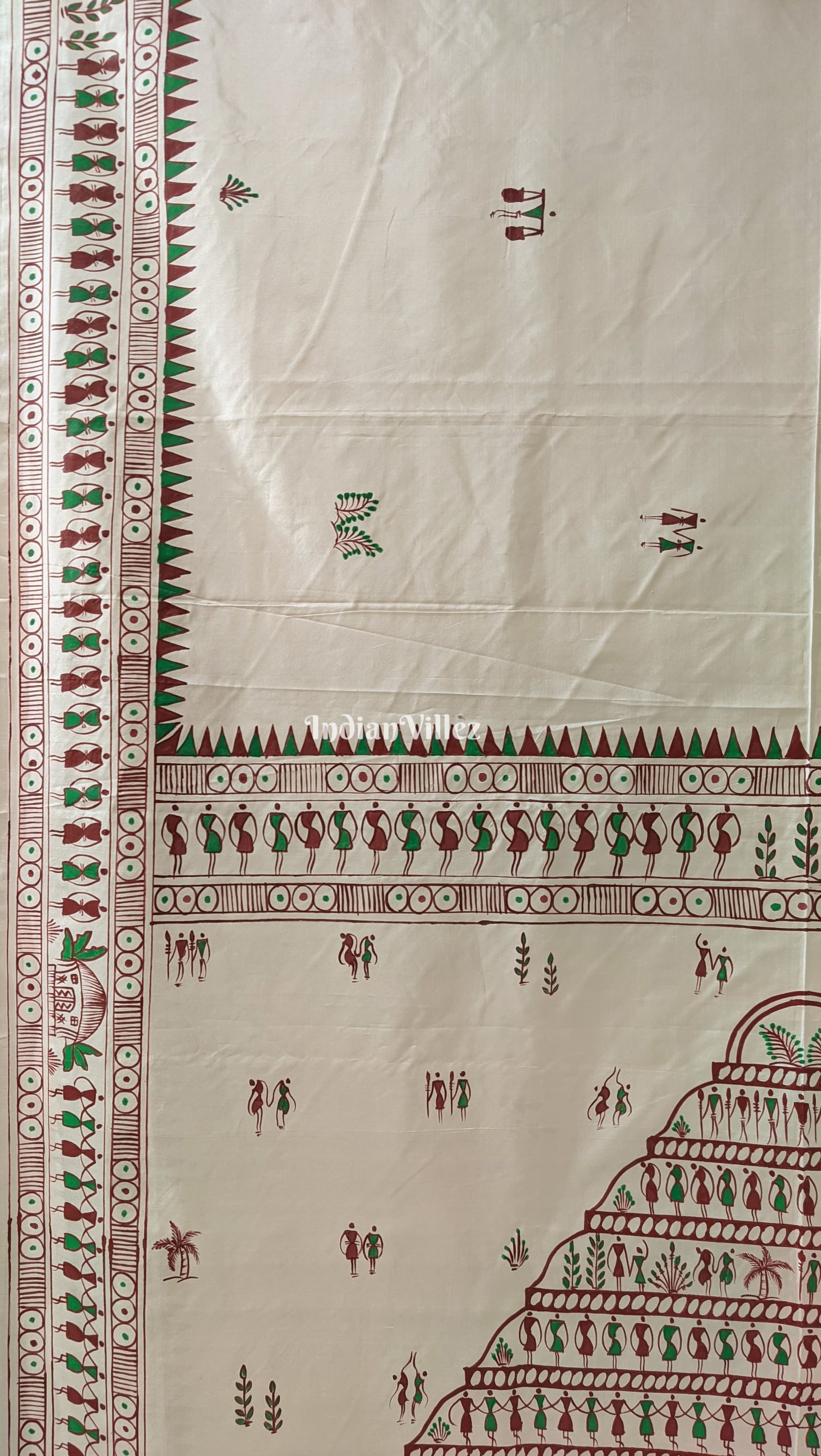 Off-White Tribal Themed Pattachitra Silk Saree