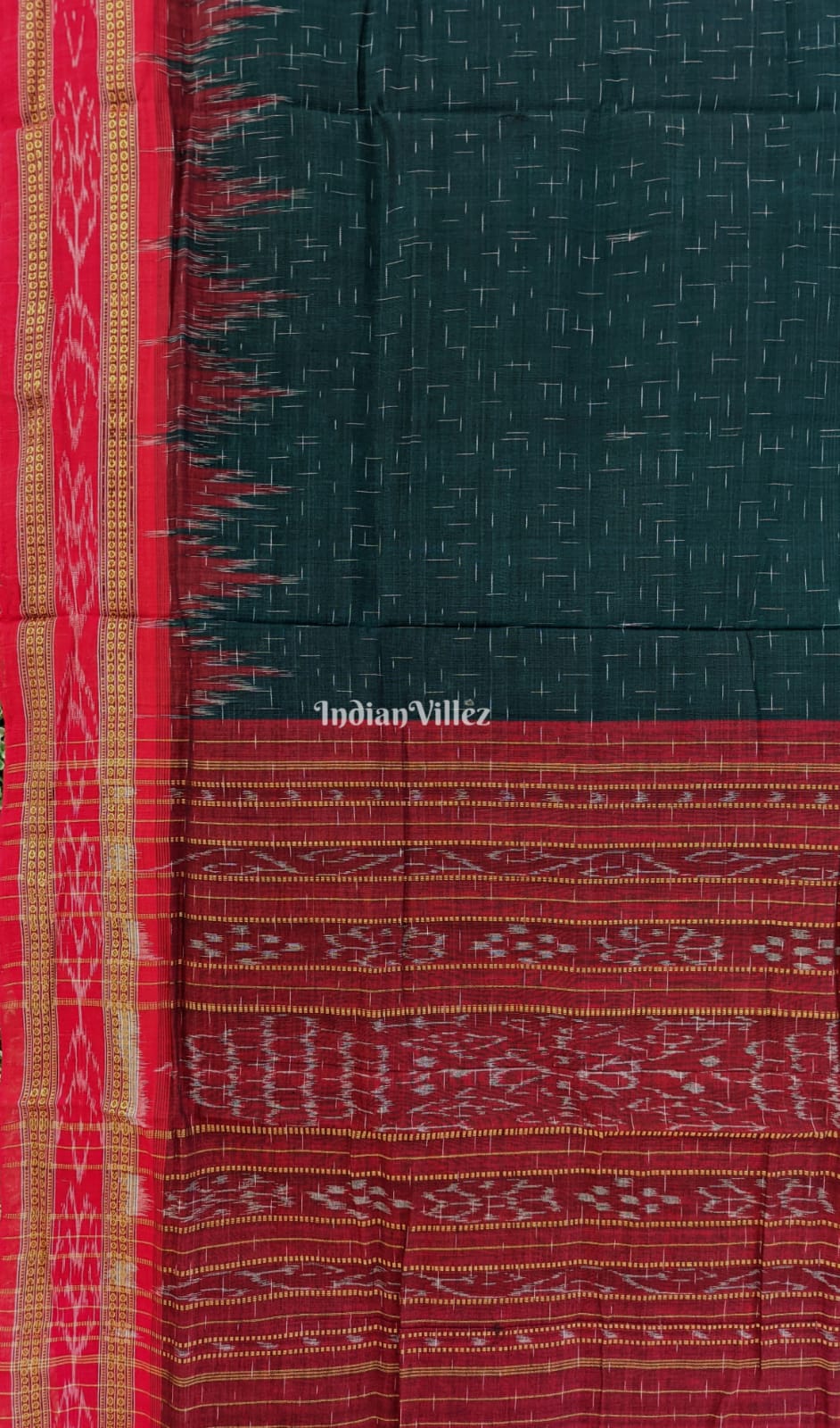 Bottle Green Maniabandha Odisha Ikat Cotton Saree