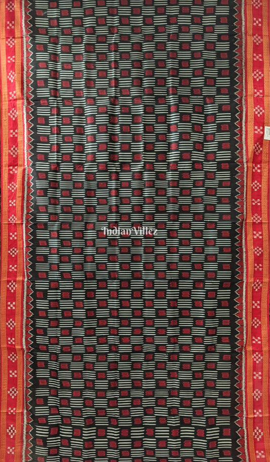 Black Red Border Pasapali Khandua Silk Saree