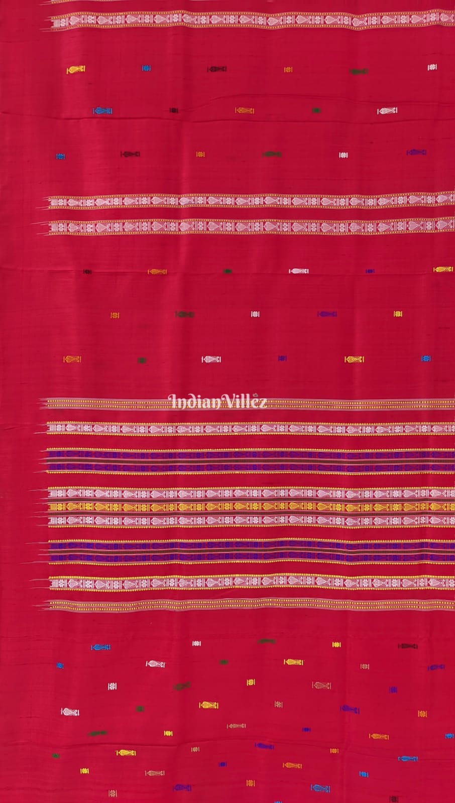 Red Fish Motif Bomkai Contemporary Silk Saree