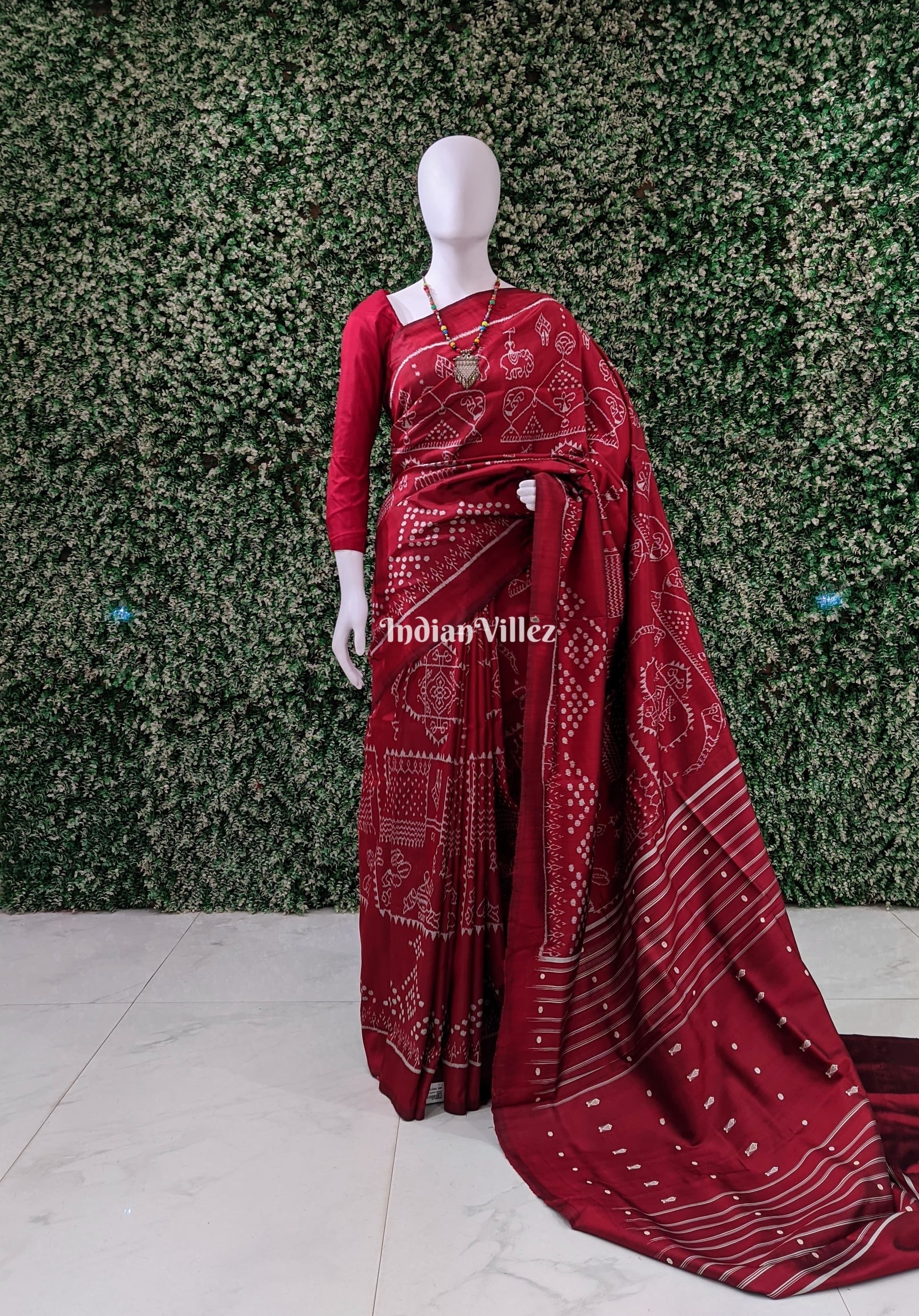 Maroon Marriage Theme Odisha Ikat Contemporary Silk Saree