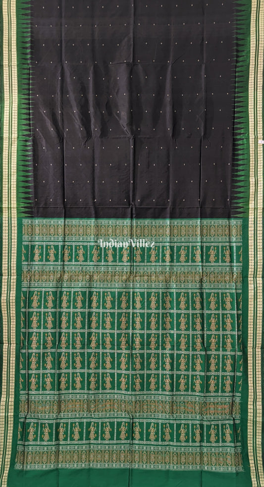 Black Green Doll Theme Sambalpuri Bomkai Silk Saree