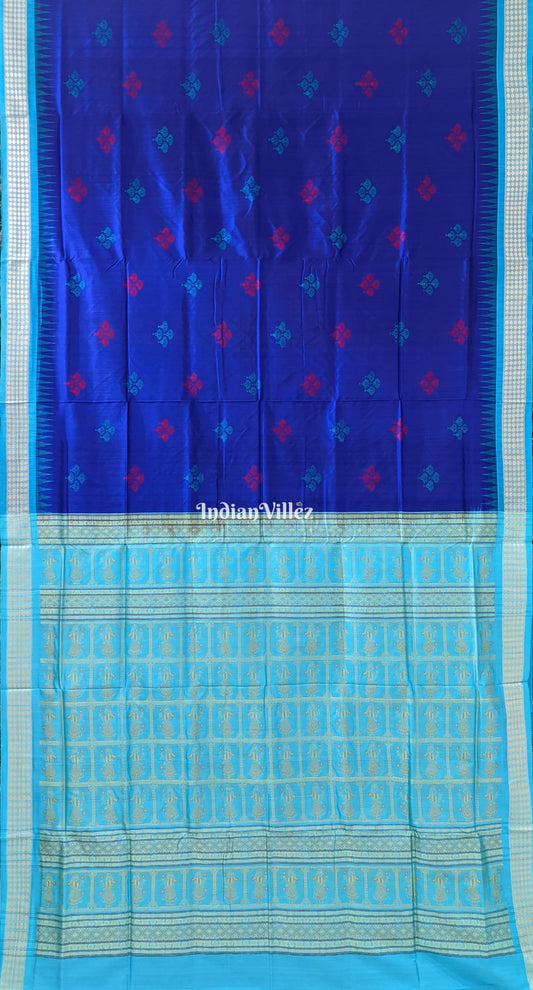 Blue & Copper Sulphate Mushroom Sambalpuri Bomkai Silk Saree