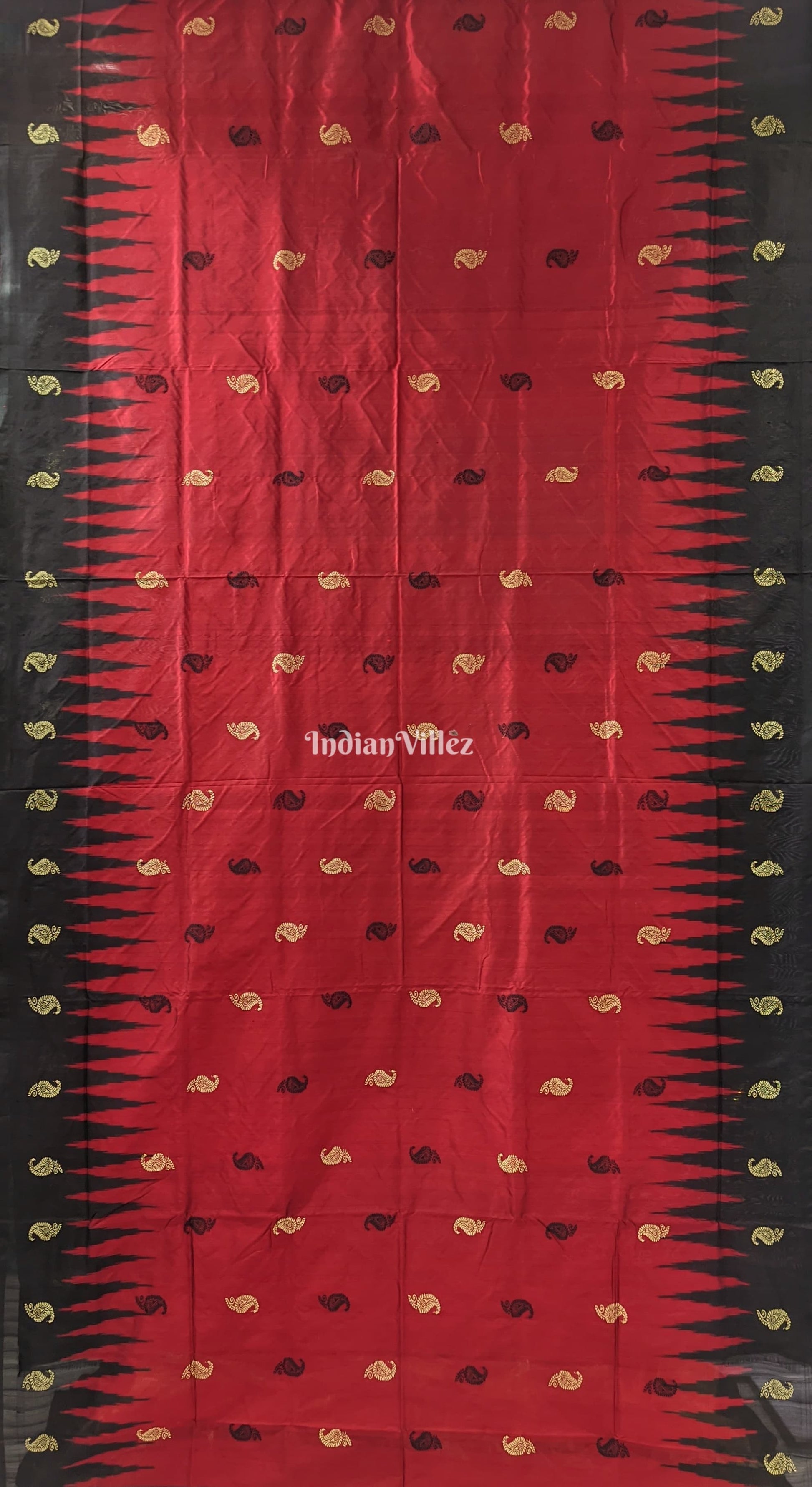 Dark Maroon Phoda Kumbha Sambalpuri Bomkai Silk Saree