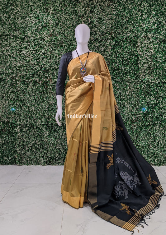 Golden Black Handloom Soft Silk Saree