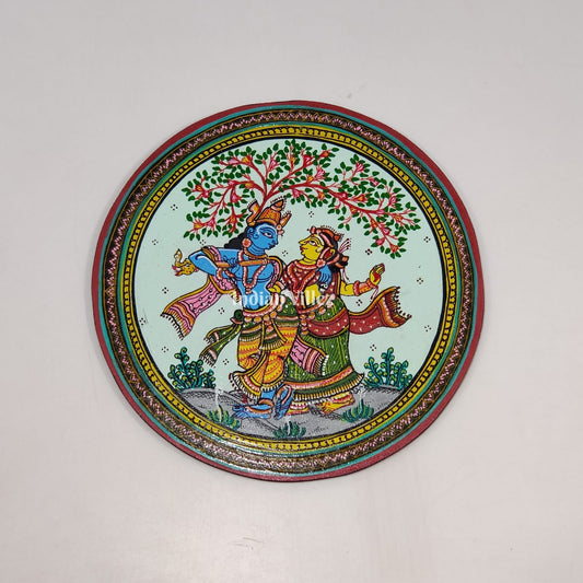 Radha Krishna Hand-painted Pattachitra Wall Plate (GI-Tag Handicraft)