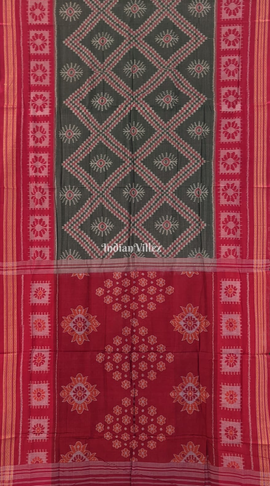 Basil Green Red Tarabali Sambalpuri Cotton Saree