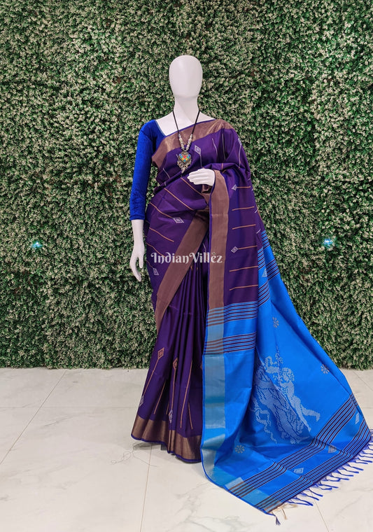 Purple Royal Blue Handloom Soft Silk Saree