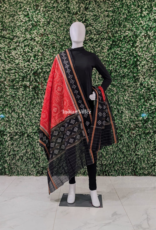 Orange Black Pasapali Odisha Ikat Cotton Dupatta