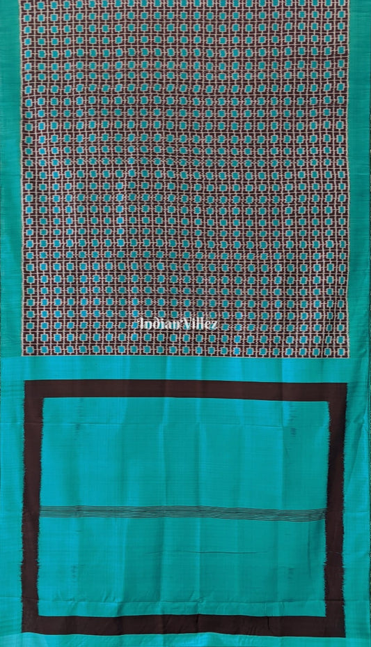 Sea Green Coffee Odisha Ikat Contemporary Silk Saree