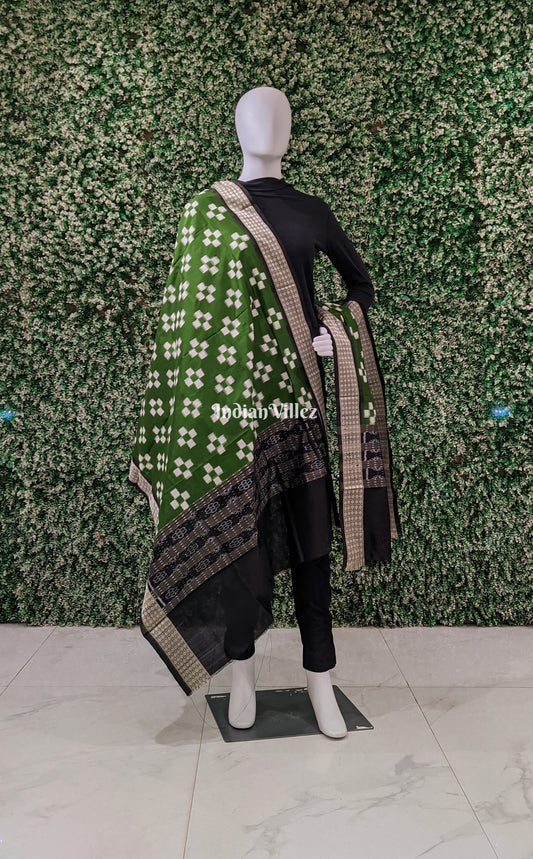 Moss Green Pasapali Theme Pure Sambalpuri Silk Dupatta