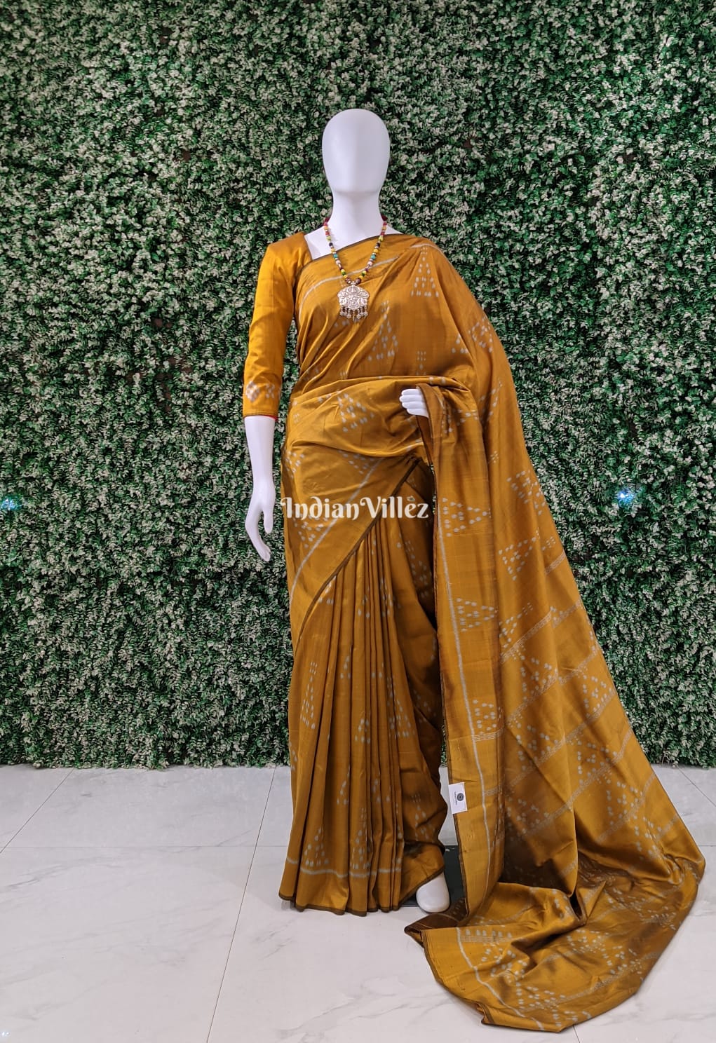 Mustard Yellow Jhoti Odisha Ikat Contemporary Silk Saree