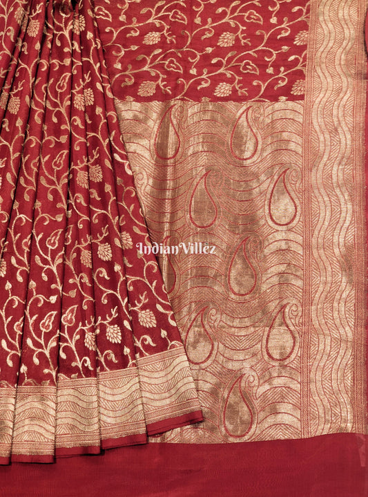 Red-Copper Kadwa Jaal Handloom Banarasi Saree