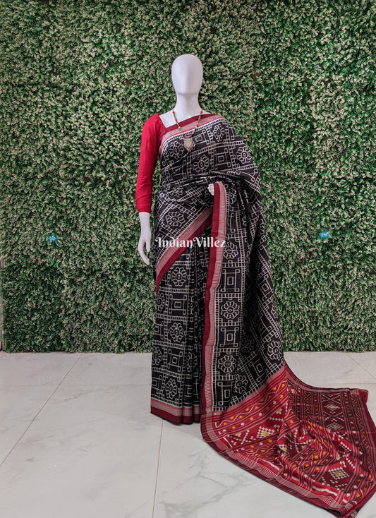 Black Maroon Odisha Ikat Contemporary Silk Saree