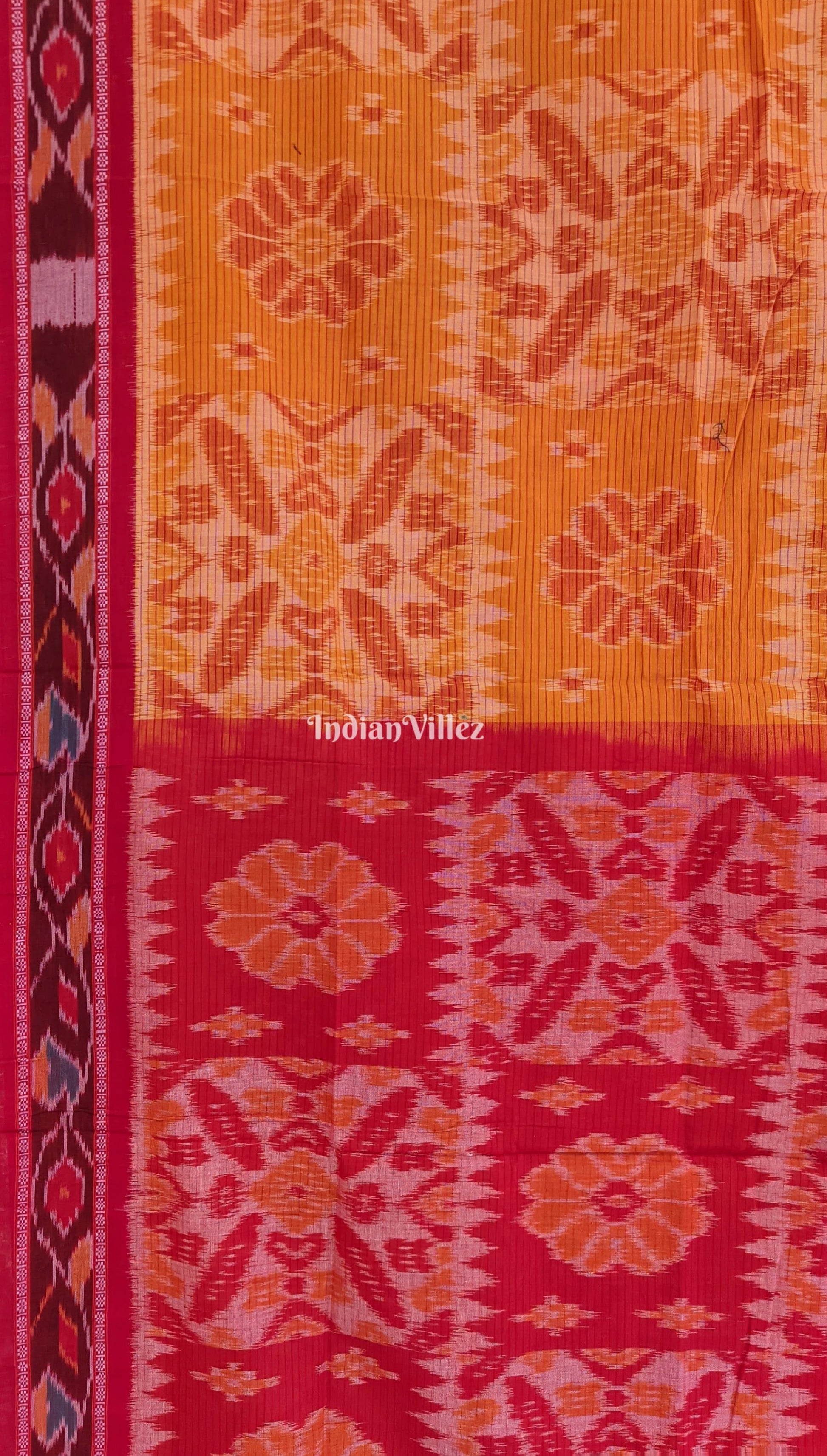 Yellow Red Maniabandha Odisha Ikat Cotton Saree